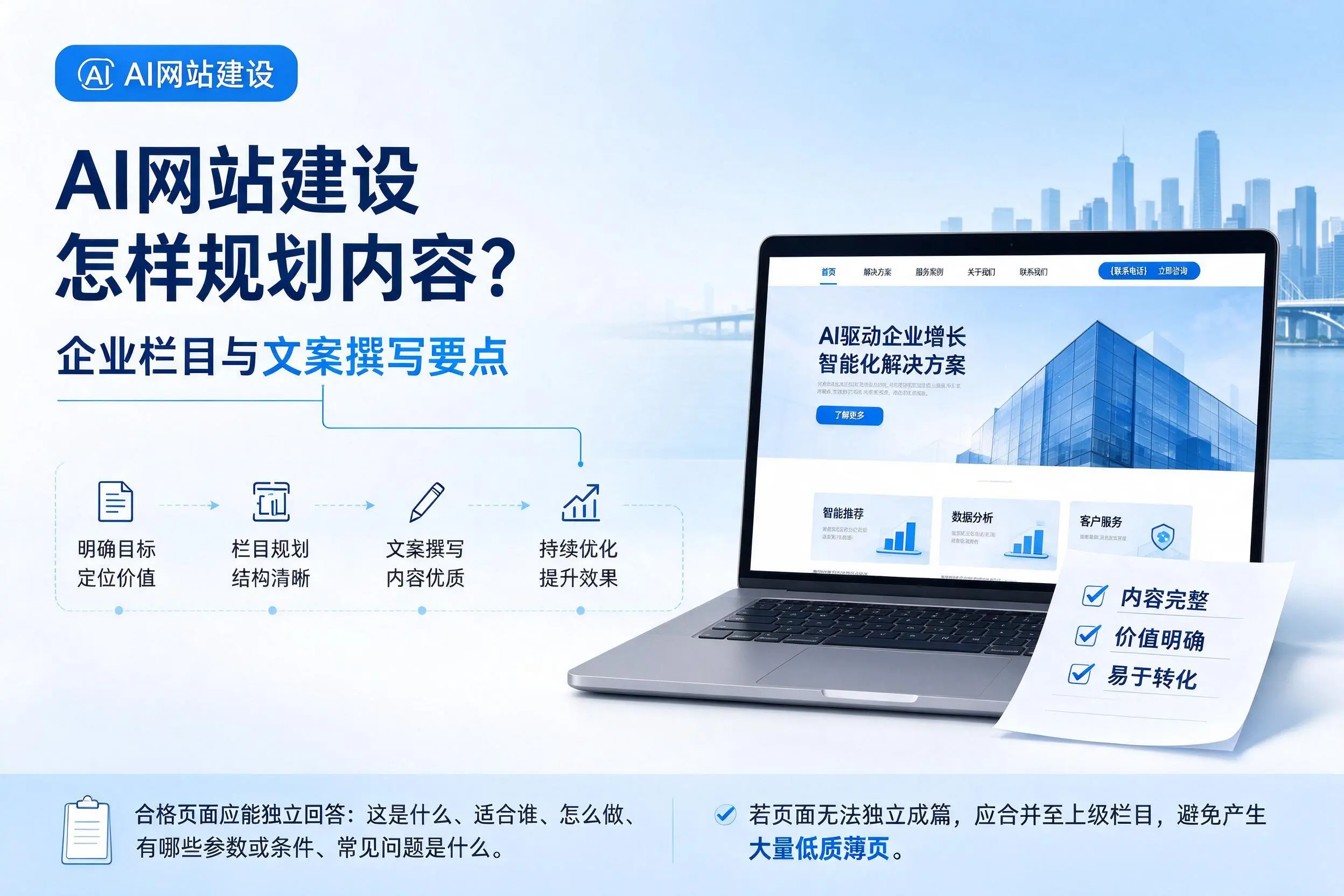 AI网站建设怎样规划内容？日喀则企业栏目与文案撰写要点